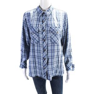 Barbara Katz Womens Long Sleeve Plaid Button Down Shirt Blue Size S